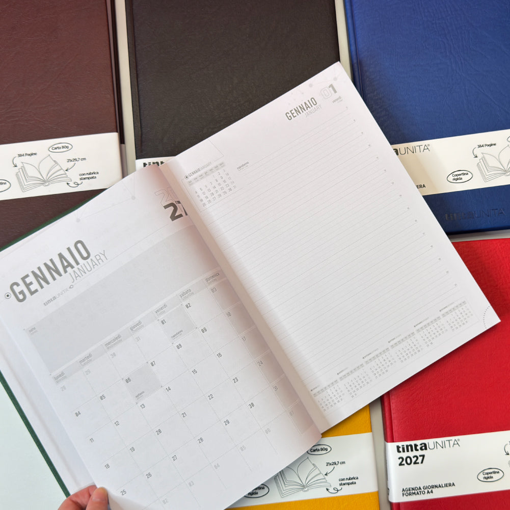 Tinta Unita - Agenda Giornaliera A4 2027 21×29,7 cm con Rubrica