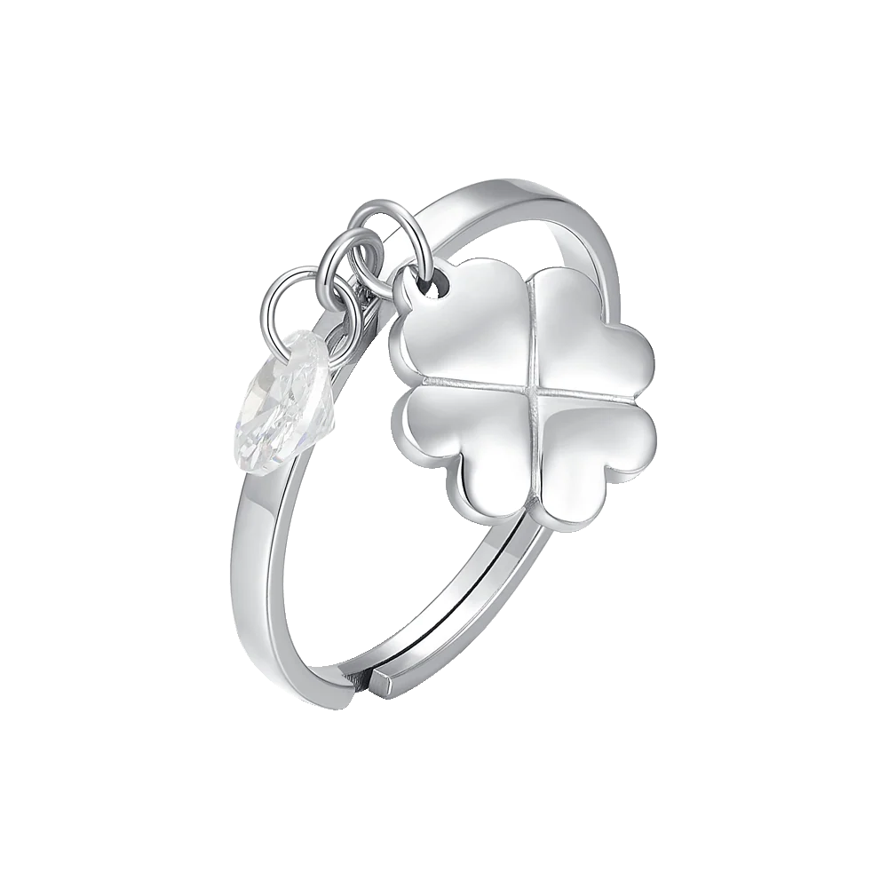 Luca Barra: Anello Donna in acciaio con quadrifoglio e zircone bianco