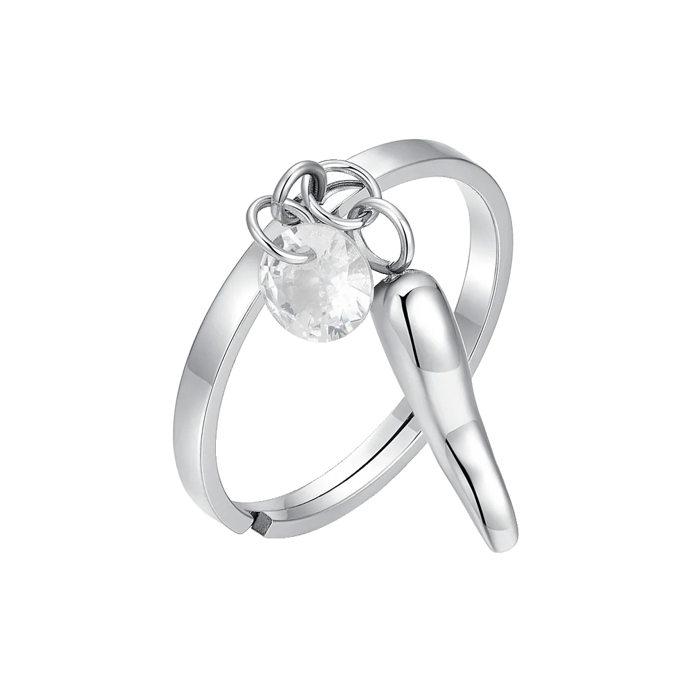 Luca Barra: Anello Donna in acciaio con corno e zircone bianco.