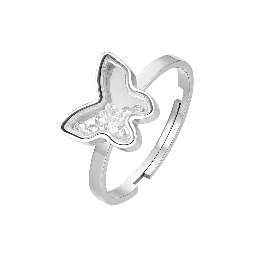 Luca Barra: Anello Donna in acciaio con farfalla con zirconi cubici
