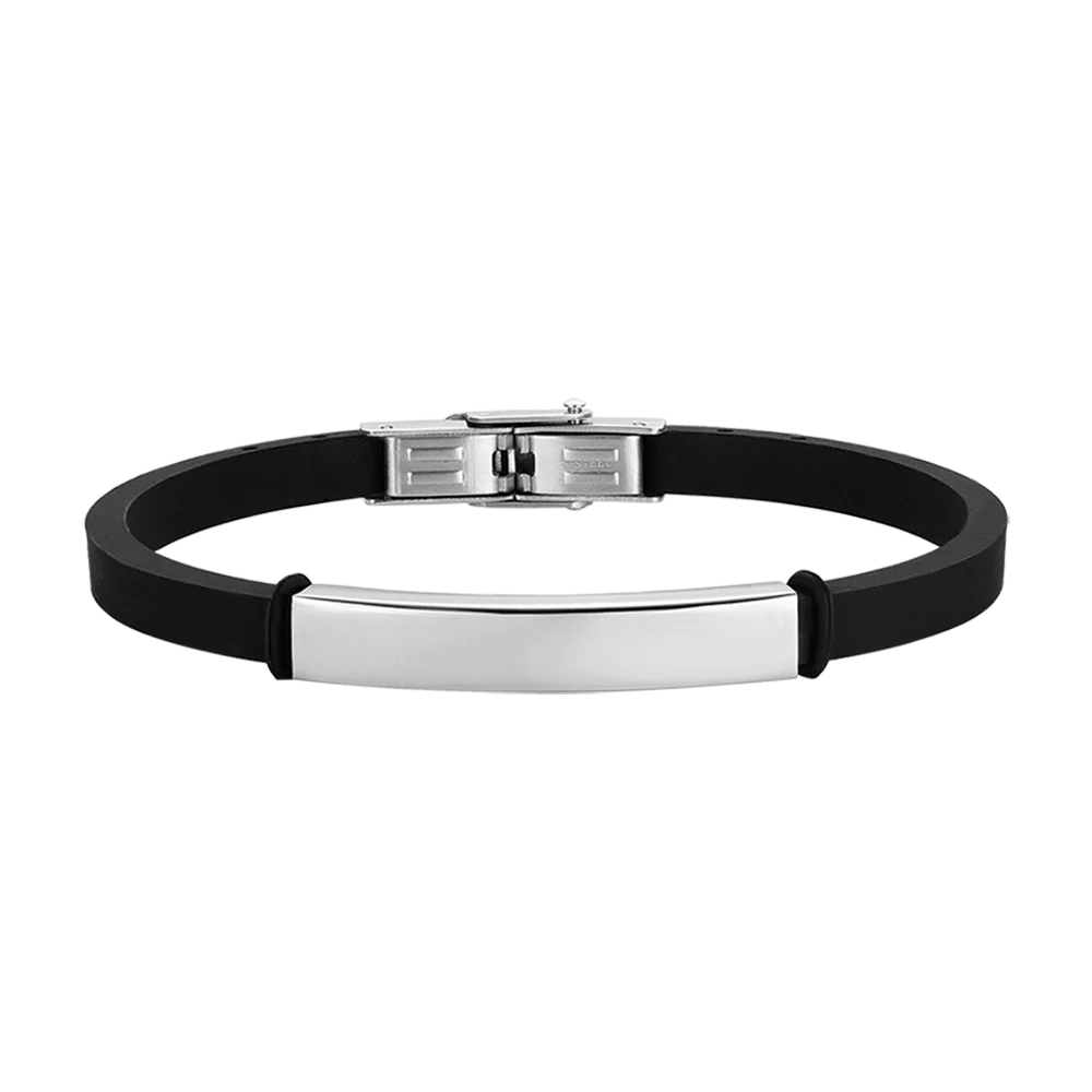 Luca Barra: Bracciale uomo in silicone nero con piastra in acciaio.