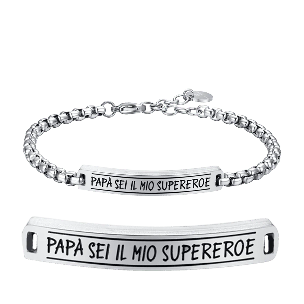 Luca Barra: Bracciali uomo in acciaio "Papà sei il mio supereroe"