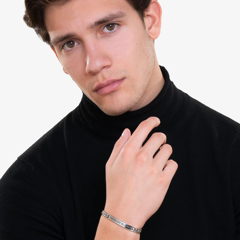 Luca Barra: Bracciale uomo in acciaio "Papà migliore del mondo"