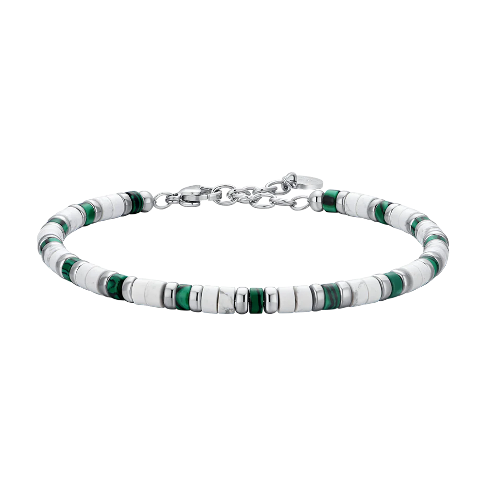 Luca Barra: Bracciale Uomo in acciaio con pietre bianche e verdi.