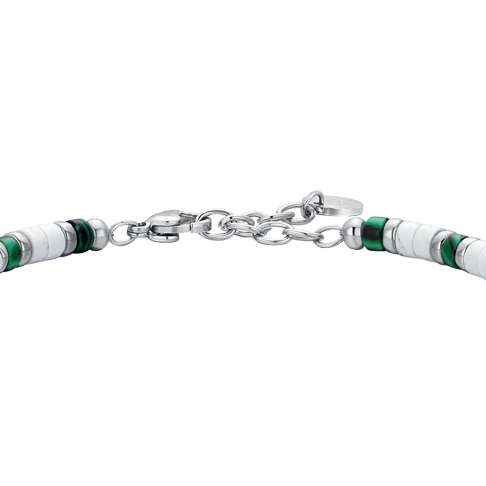 Luca Barra: Bracciale Uomo in acciaio con pietre bianche e verdi.