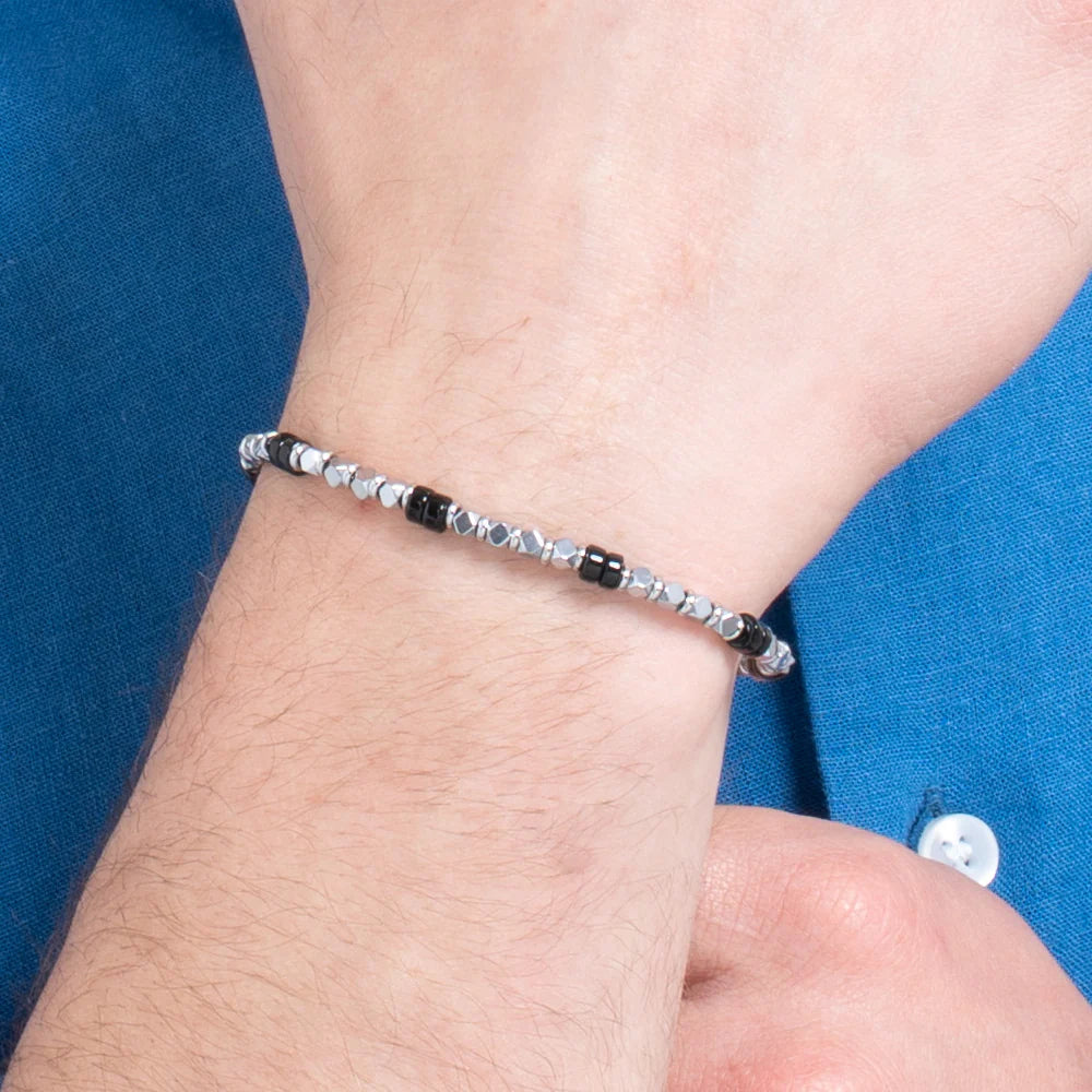 LUCA BARRA: bracciale uomo in acciaio con ematite e pietre onice