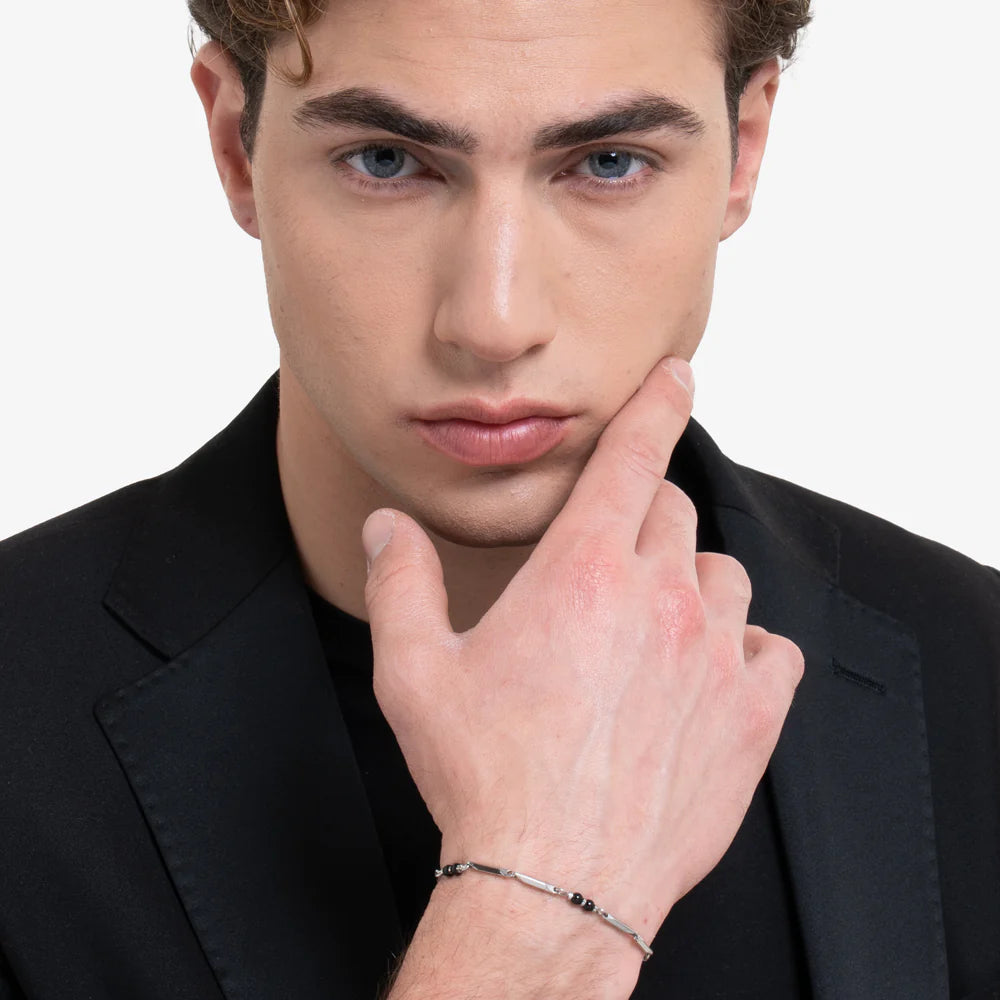 LUCA BARRA: bracciale uomo in acciaio con pietre agata
