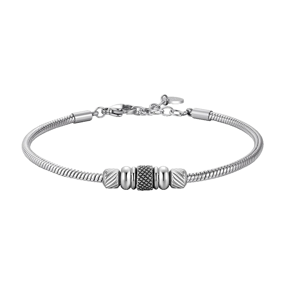 Luca Barra: Bracciale uomo in acciaio con elemento con smalto nero