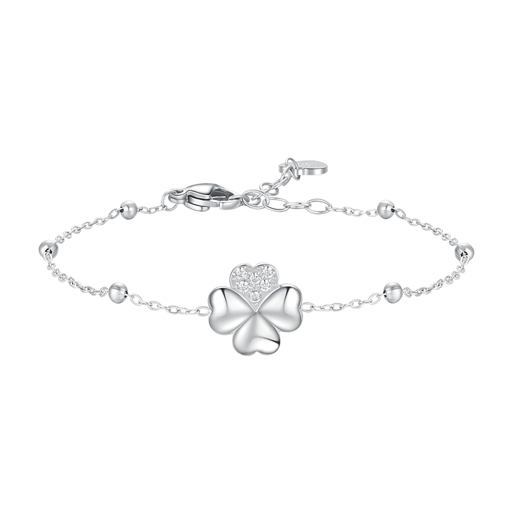 LUCA BARRA: bracciale donna in acciaio con quadrifoglio e punti luce