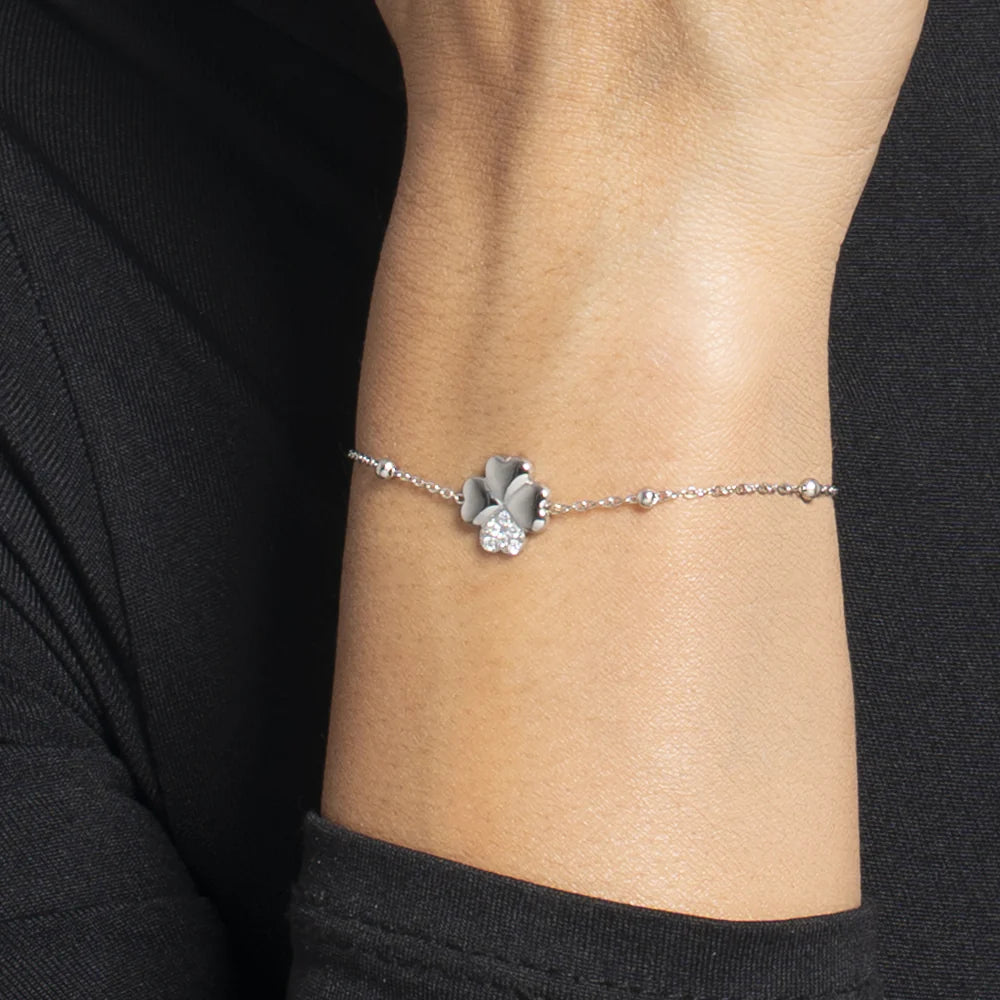 LUCA BARRA: bracciale donna in acciaio con quadrifoglio e punti luce