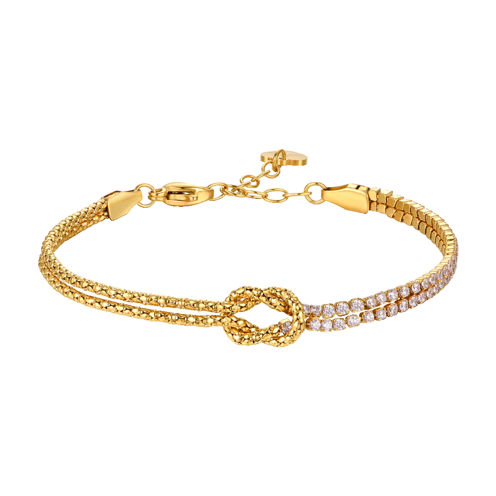 Luca Barra: bracciale donna in acciaio IP gold con nodo e zirconi rosa
