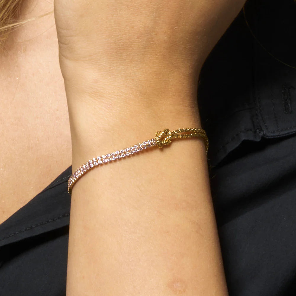 Luca Barra: bracciale donna in acciaio IP gold con nodo e zirconi rosa