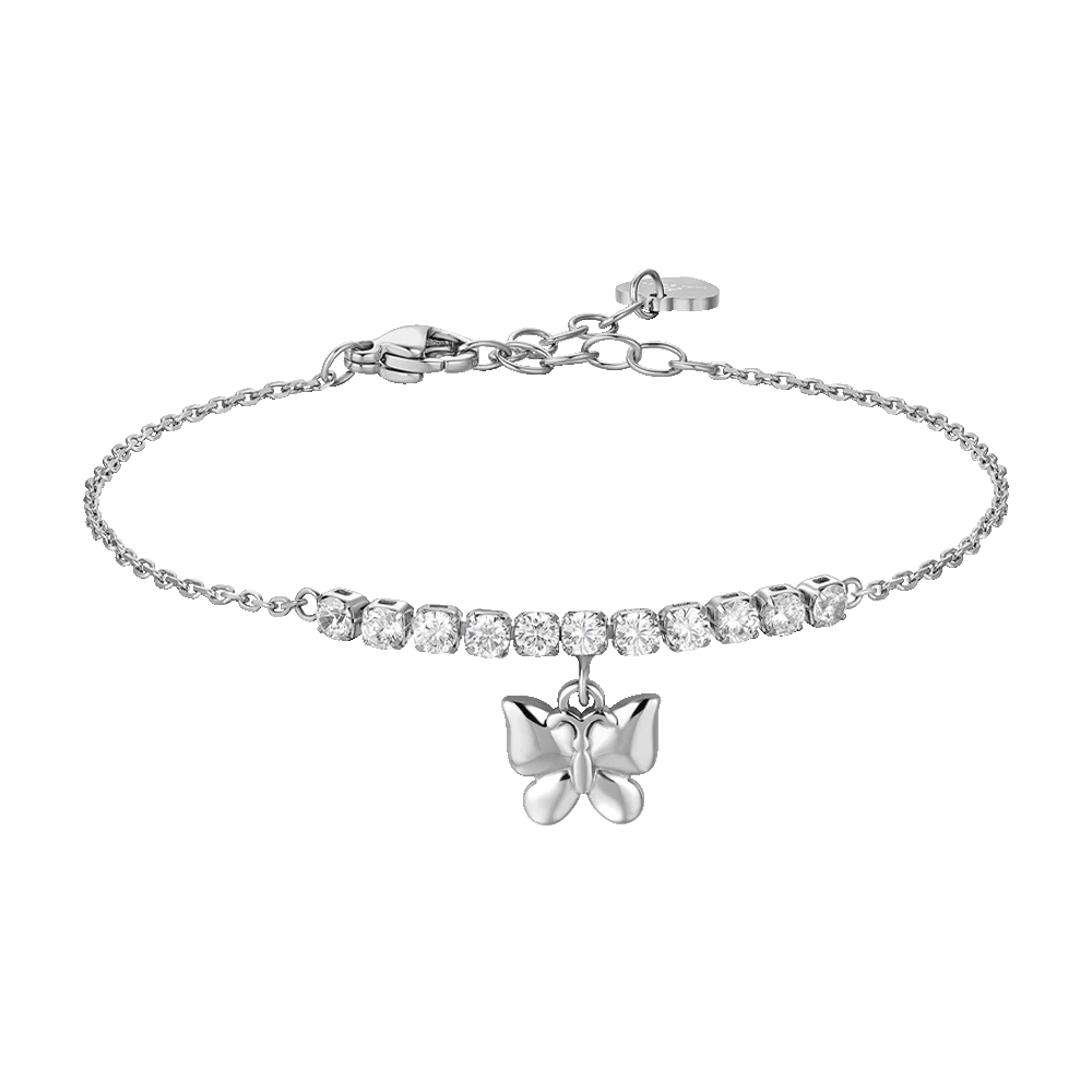 Luca Barra: Bracciale donna in acciaio con farfalla e zirconi bianchi