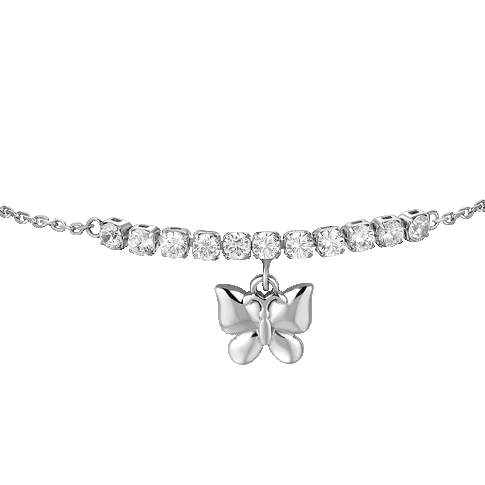 Luca Barra: Bracciale donna in acciaio con farfalla e zirconi bianchi