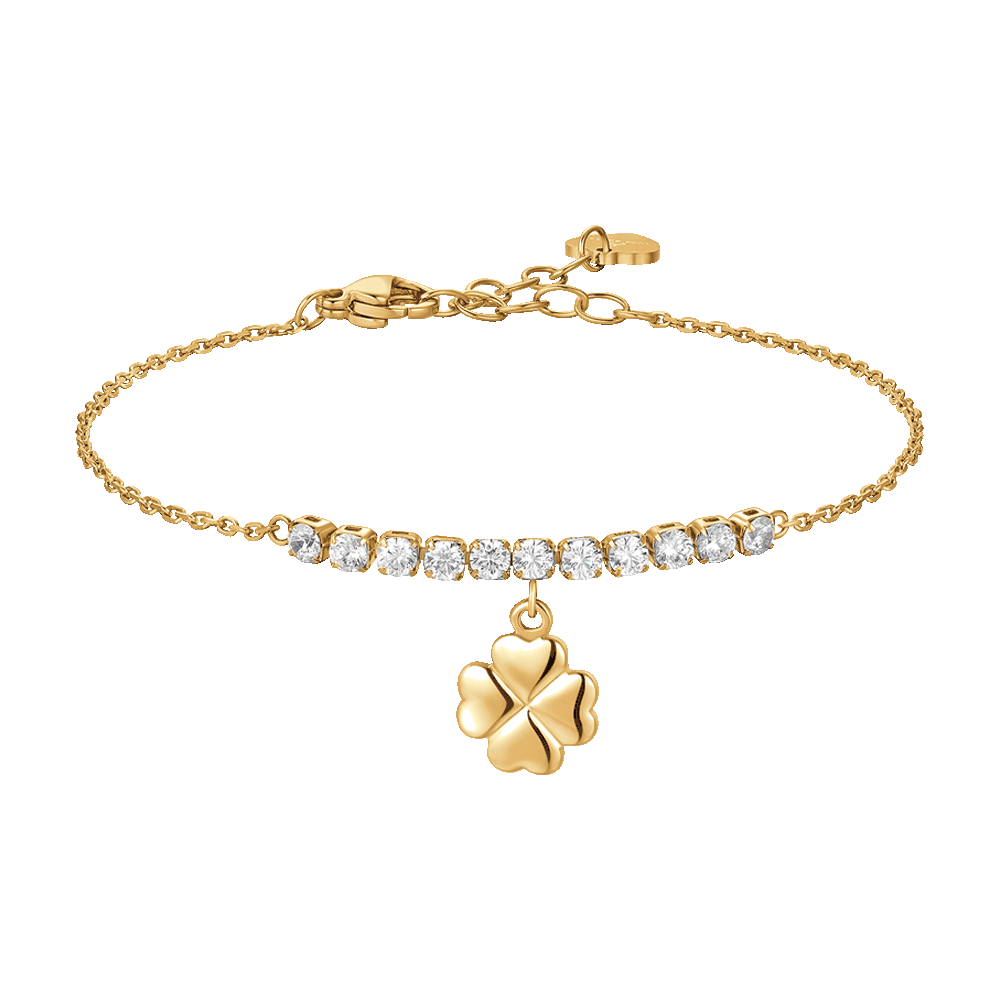 Luca Barra: Bracciale donna in acciaio IP gold con quadrifoglio e zirconi bianchi