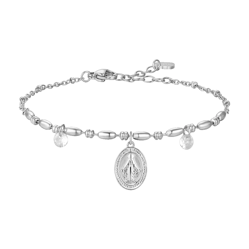 Luca Barra: Bracciale donna in acciaio con Madonnina miracolosa e zirconi bianchi