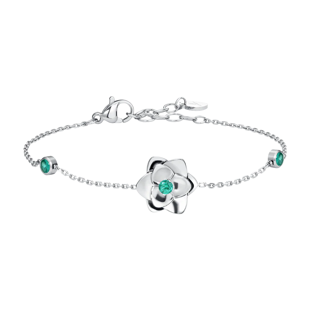Bracciale Donna in Acciaio con Fiore e Zirconi Verdi – Luca Barra