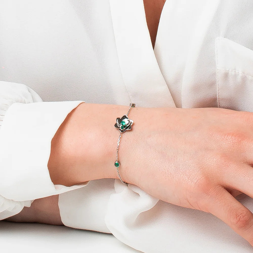 Bracciale Donna in Acciaio con Fiore e Zirconi Verdi – Luca Barra