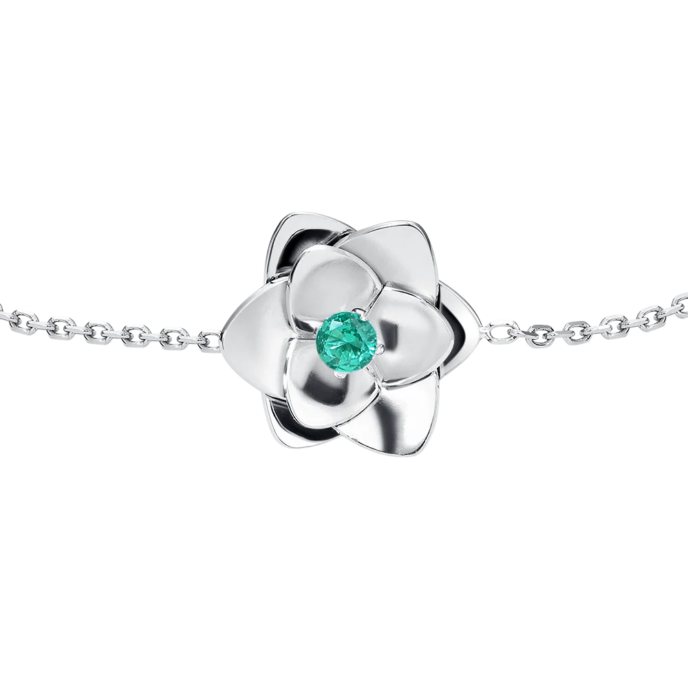 Bracciale Donna in Acciaio con Fiore e Zirconi Verdi – Luca Barra