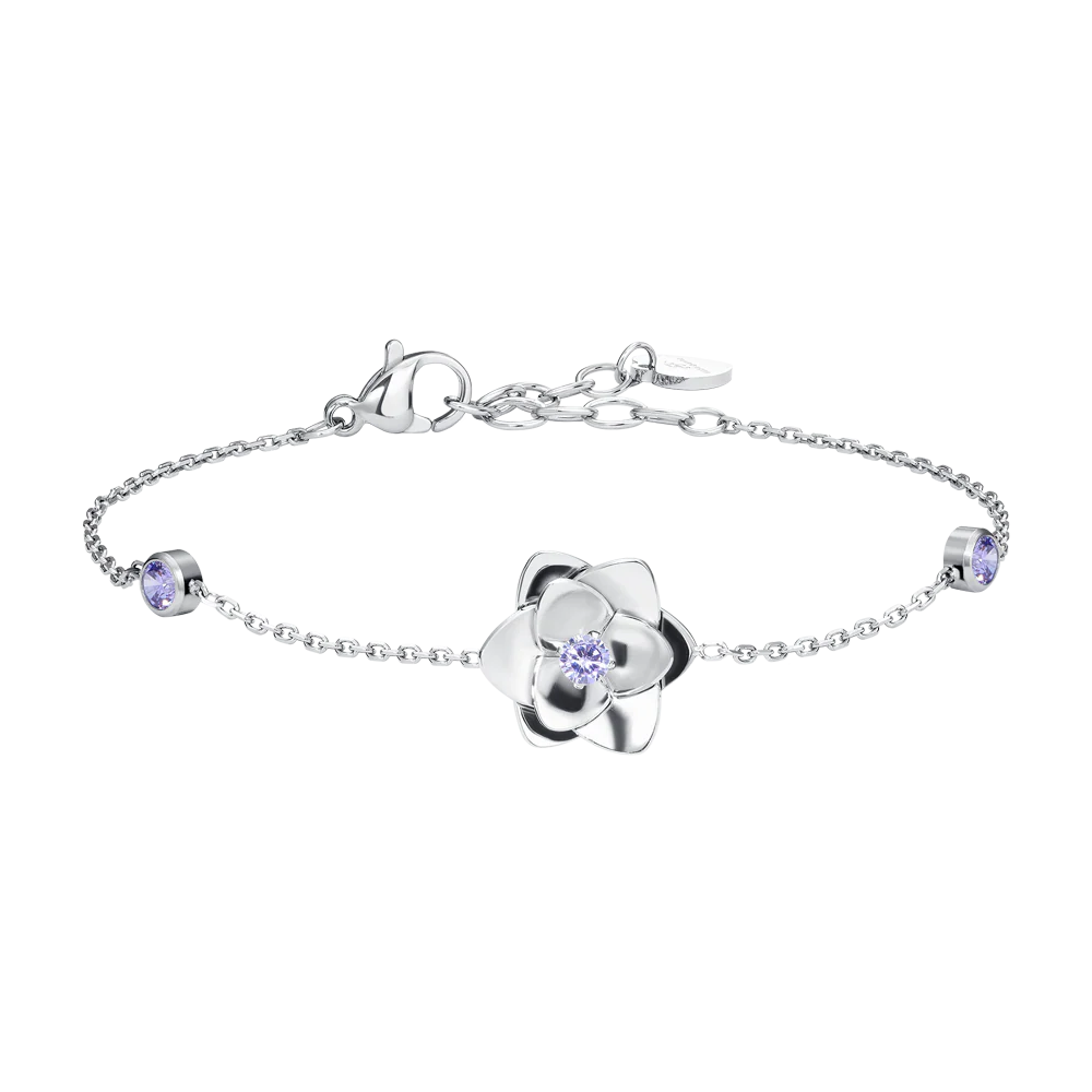 Bracciale Donna in Acciaio con Fiore e Zirconi Viola – Luca Barra