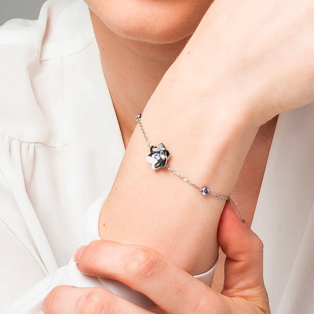 Bracciale Donna in Acciaio con Fiore e Zirconi Viola – Luca Barra