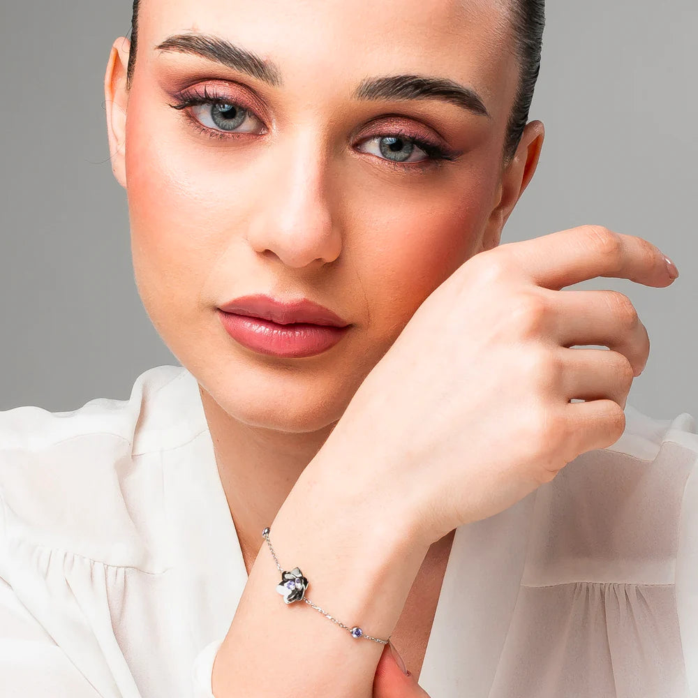 Bracciale Donna in Acciaio con Fiore e Zirconi Viola – Luca Barra