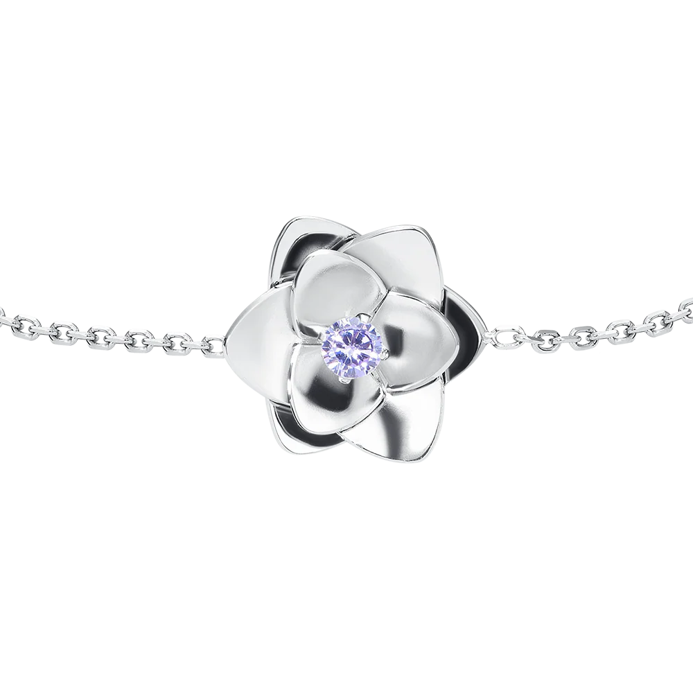 Bracciale Donna in Acciaio con Fiore e Zirconi Viola – Luca Barra