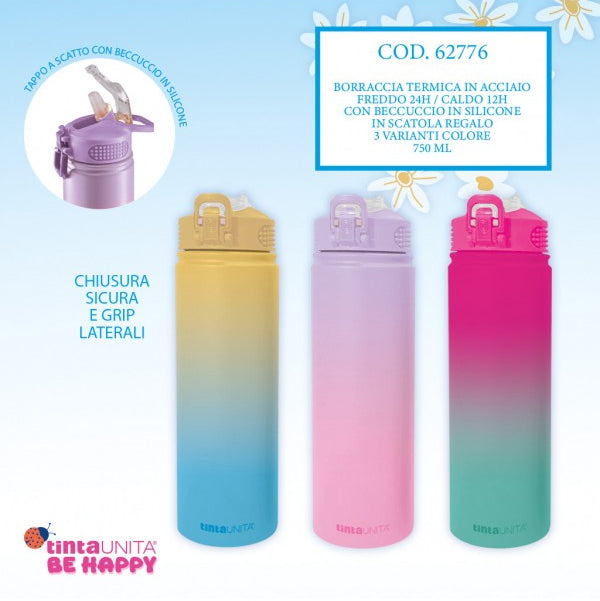 Borraccia Termica 750ml Acciaio – Tinta Unita Be Happy