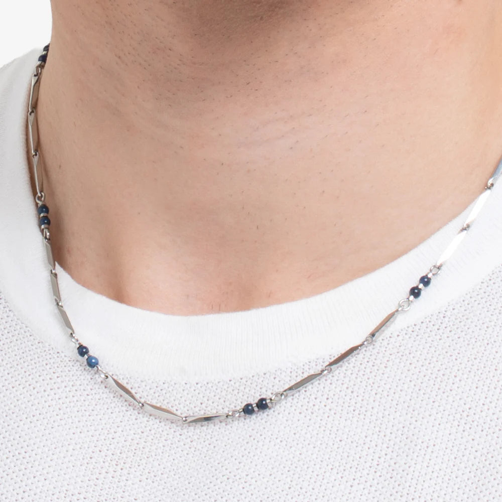 Luca Barra; Collana uomo in acciaio con pietre lapis