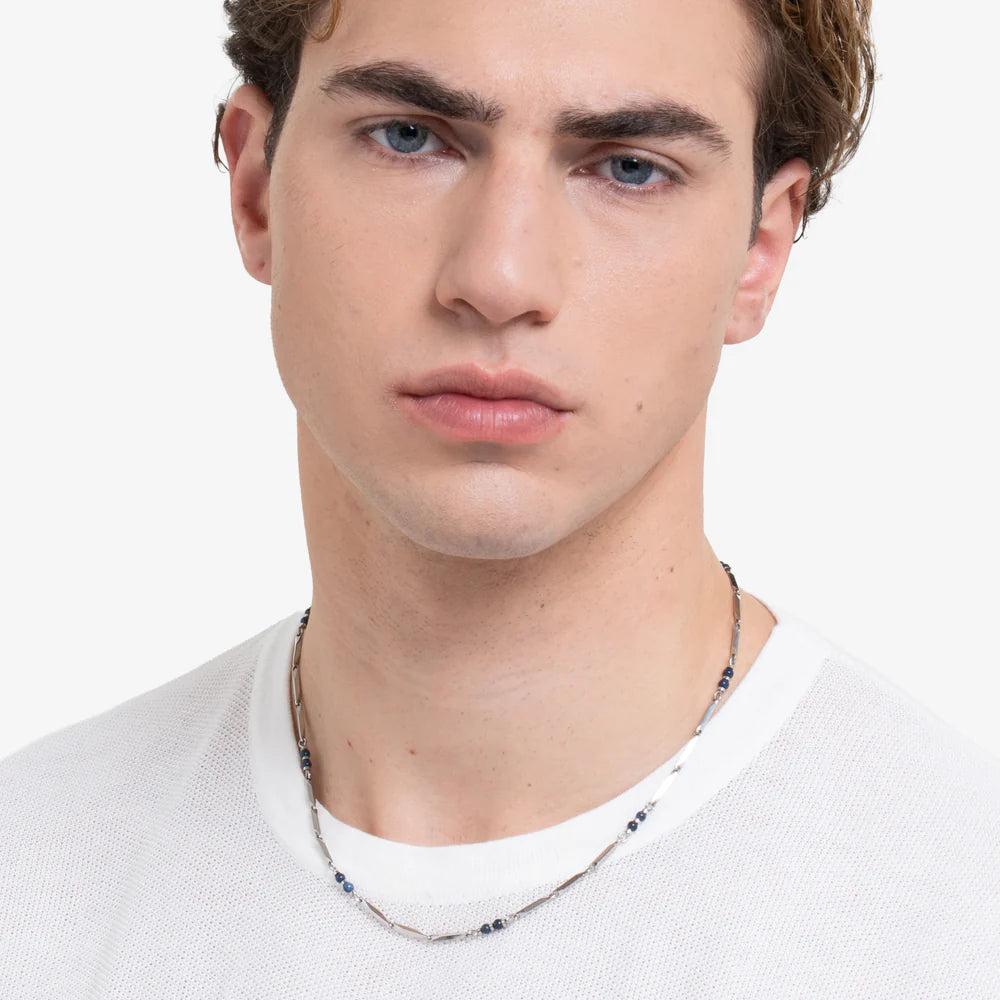 Luca Barra; Collana uomo in acciaio con pietre lapis