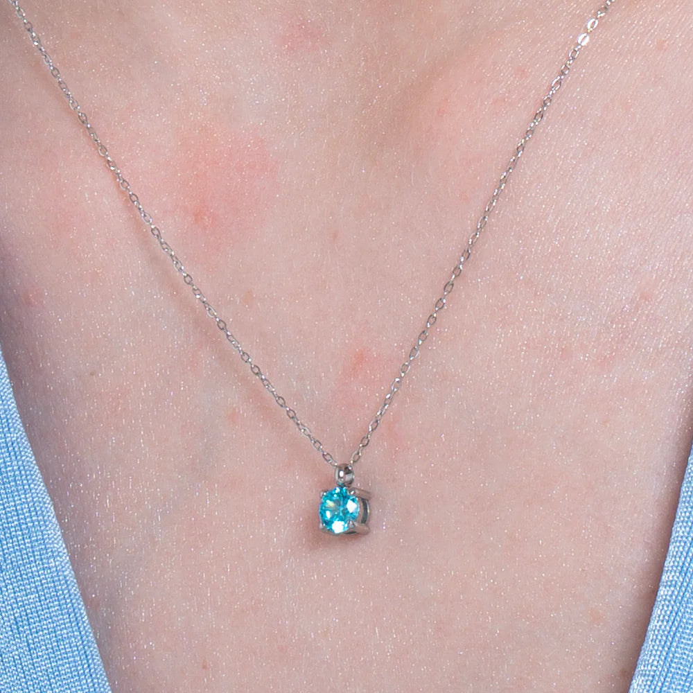 LUCA BARRA: collana donna in acciaio con zircone acquamarina