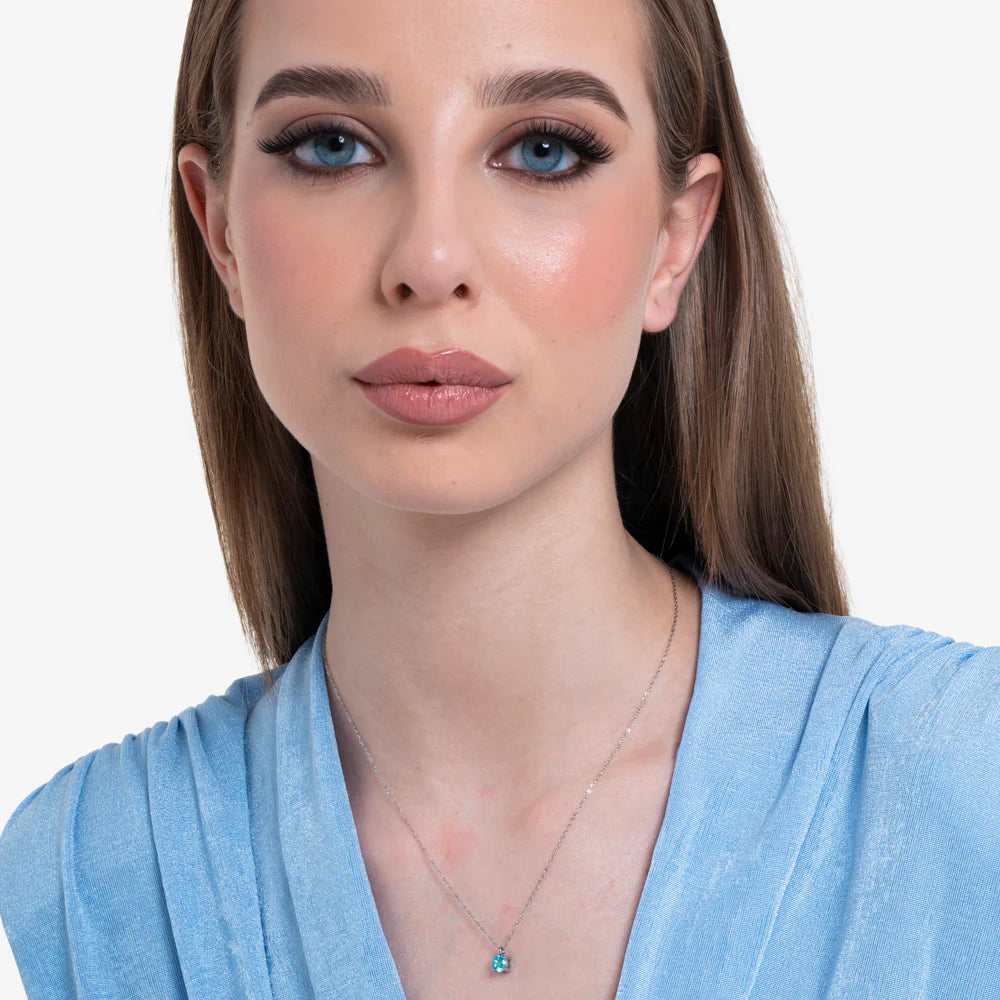 LUCA BARRA: collana donna in acciaio con zircone acquamarina