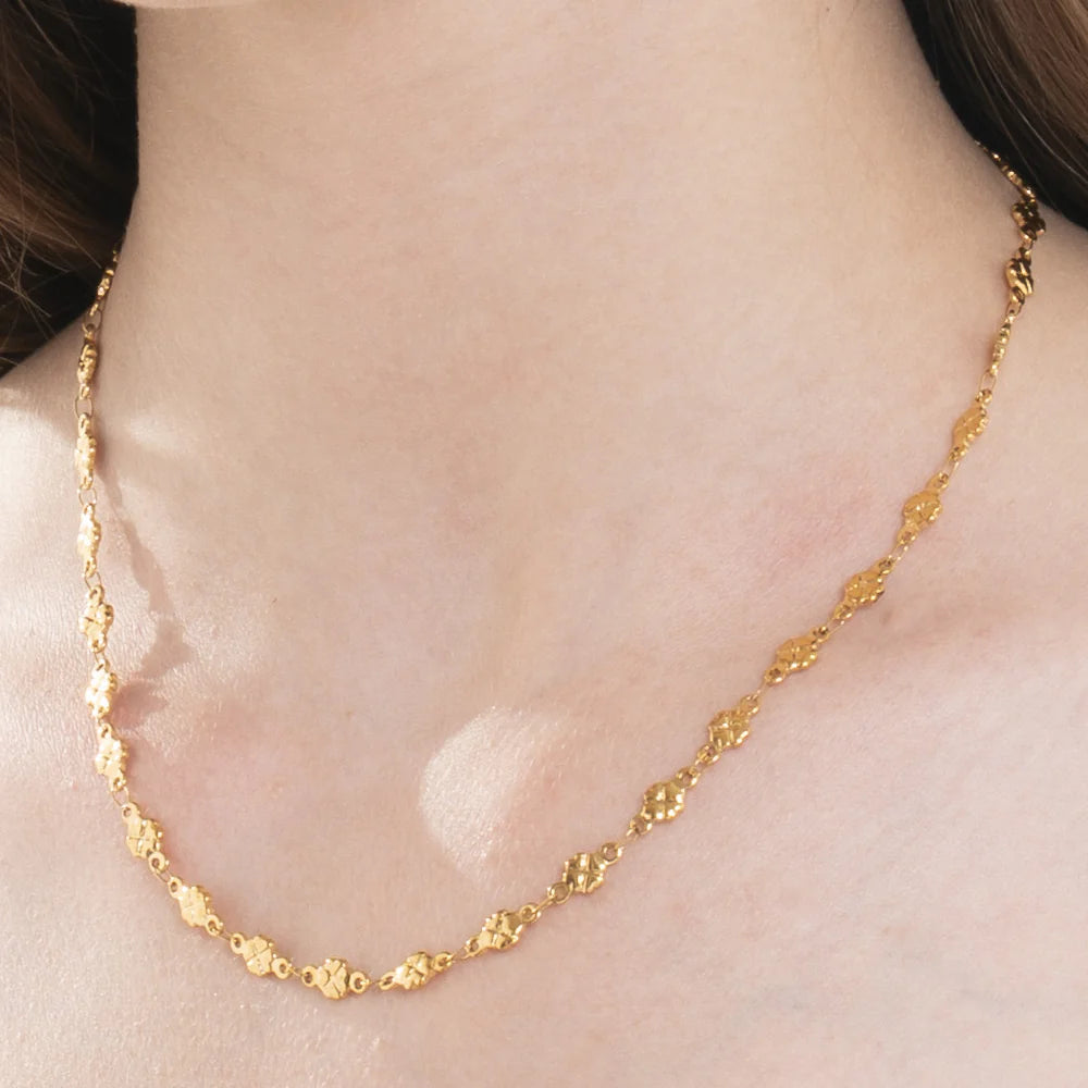 Collana Donna in Acciaio IP Gold con Quadrifogli – Luca Barra
