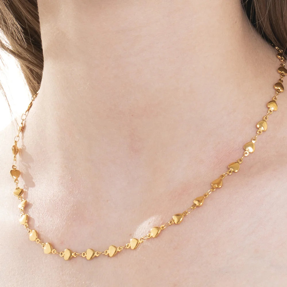 Collana Donna in Acciaio IP Gold a Maglie di Cuori – Luca Barra