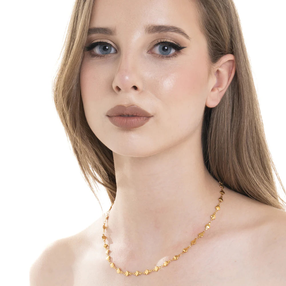 Collana Donna in Acciaio IP Gold a Maglie di Cuori – Luca Barra