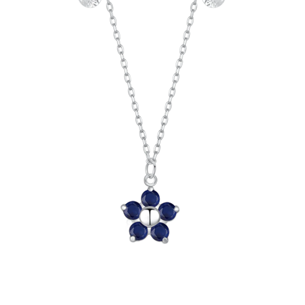 Luca Barra: Collana donna in acciaio con pendente fiore con e zircone blu