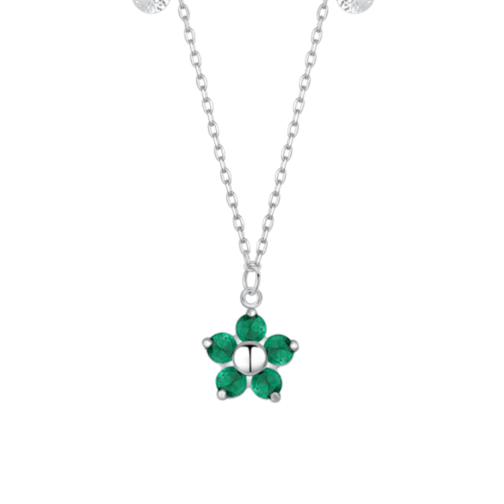 Luca Barra: Collana donna in acciaio con pendente fiore con e zircone verde