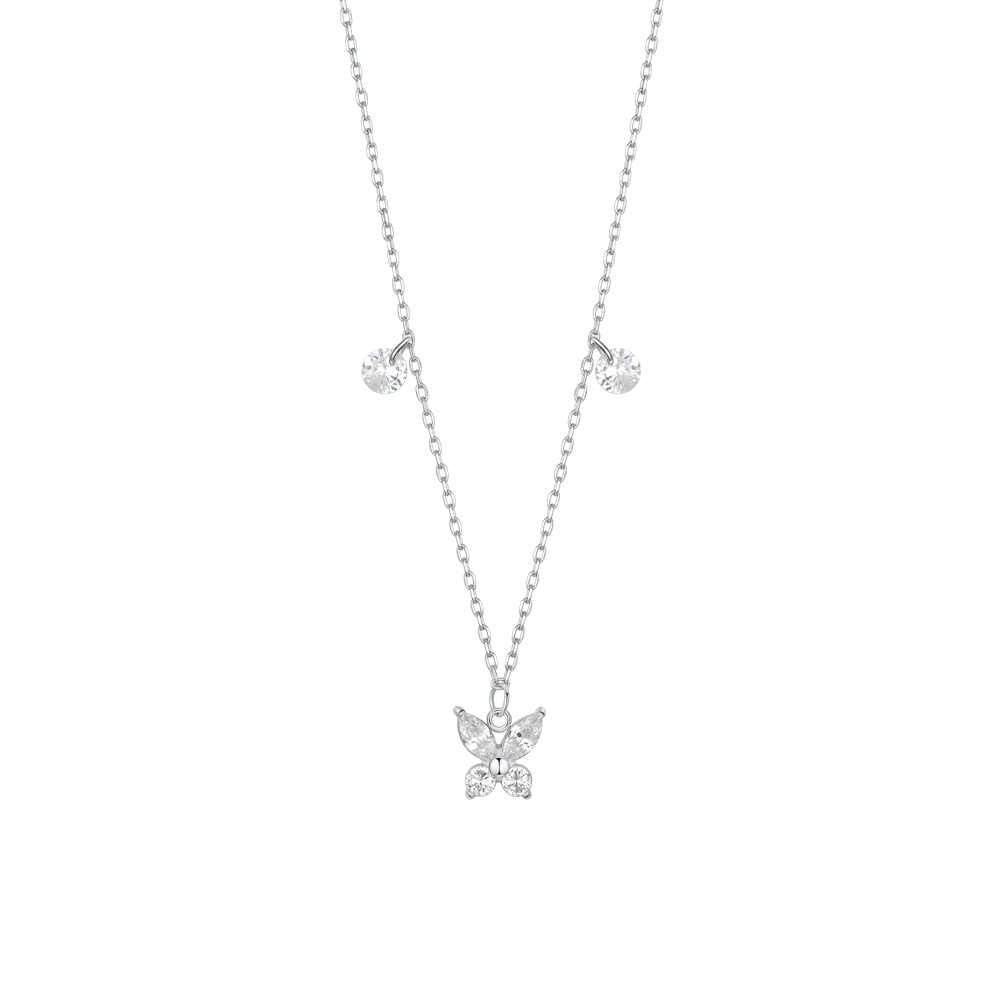 LUCA BARRA: collana donna in acciaio con pendente farfalla ed ali zircone bianco