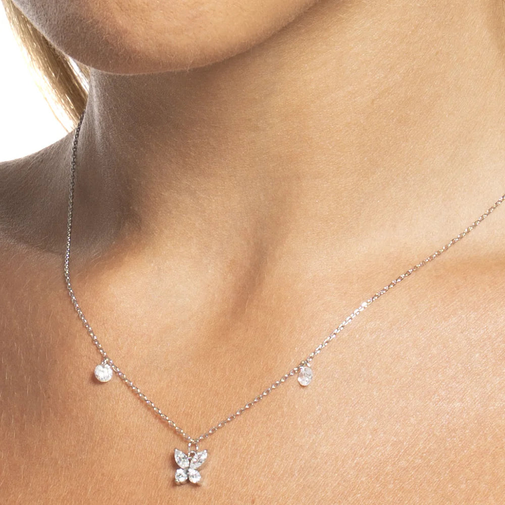 LUCA BARRA: collana donna in acciaio con pendente farfalla ed ali zircone bianco