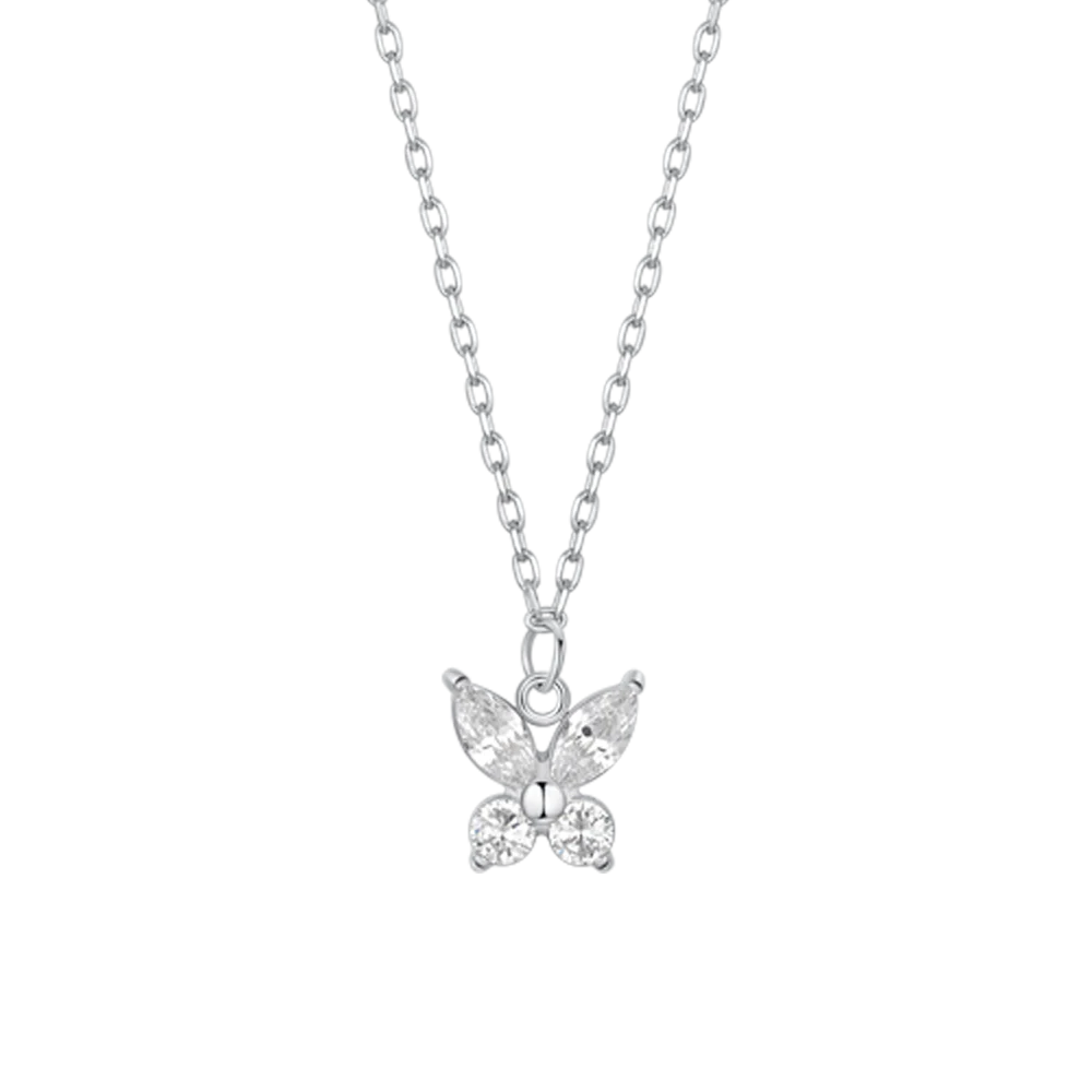 LUCA BARRA: collana donna in acciaio con pendente farfalla ed ali zircone bianco