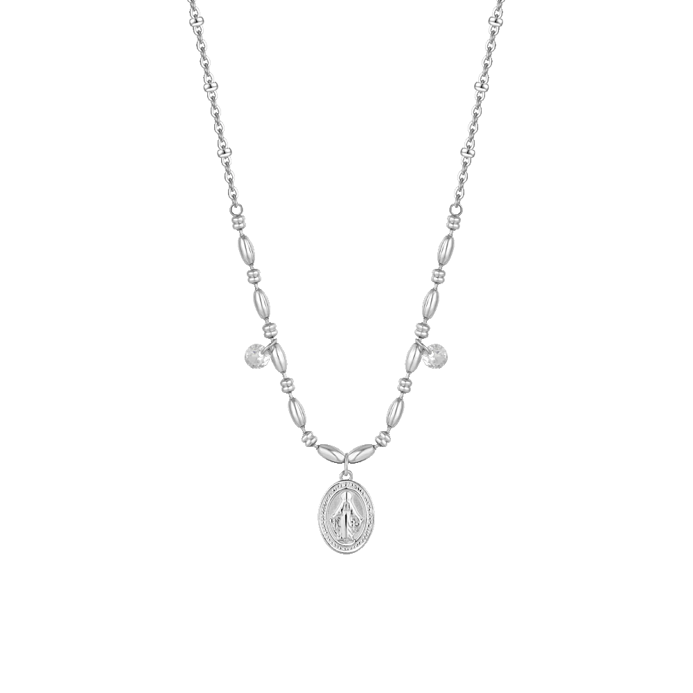 Luca Barra: Collana donna in acciaio con Madonnina miracolosa e zirconi bianchi