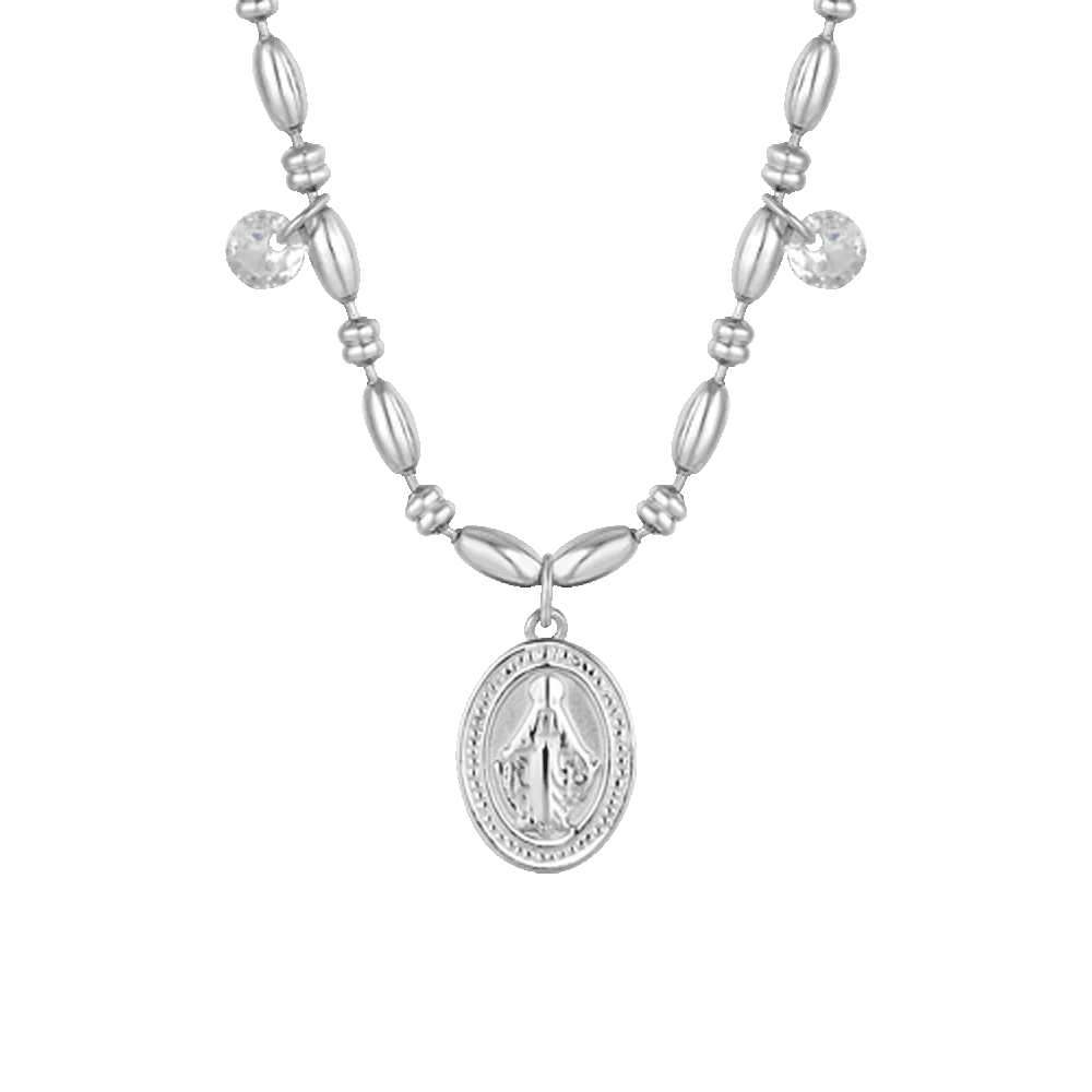 Luca Barra: Collana donna in acciaio con Madonnina miracolosa e zirconi bianchi
