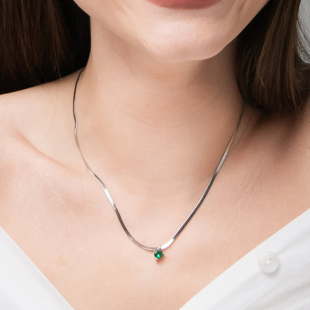 Luca Barra – Collana Donna in Acciaio con Zircone Verde