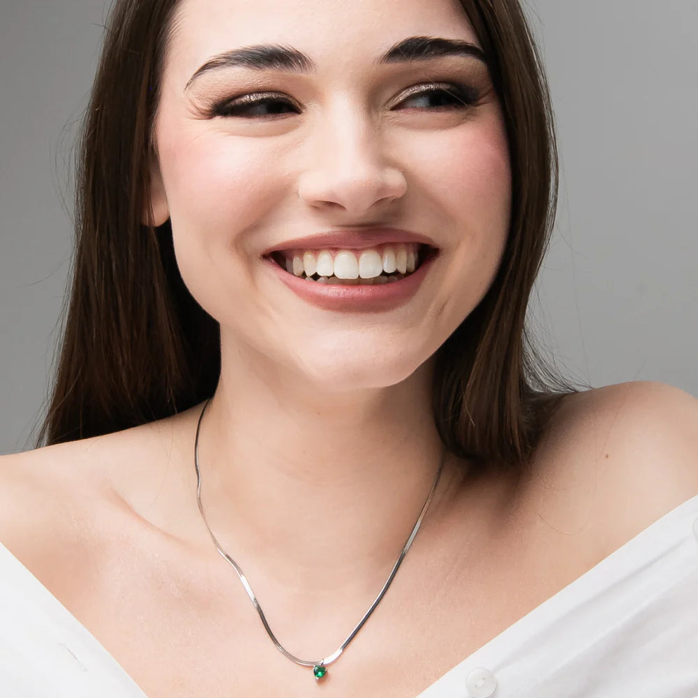 Luca Barra – Collana Donna in Acciaio con Zircone Verde