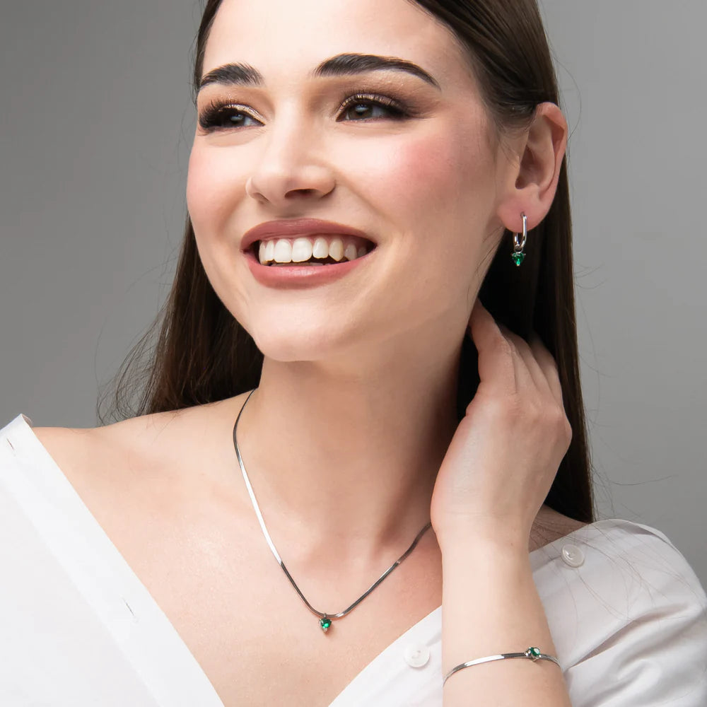 Luca Barra – Collana Donna in Acciaio con Zircone Verde