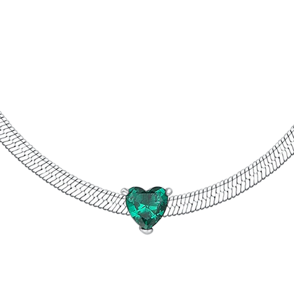 Luca Barra – Collana Donna in Acciaio con Zircone Verde