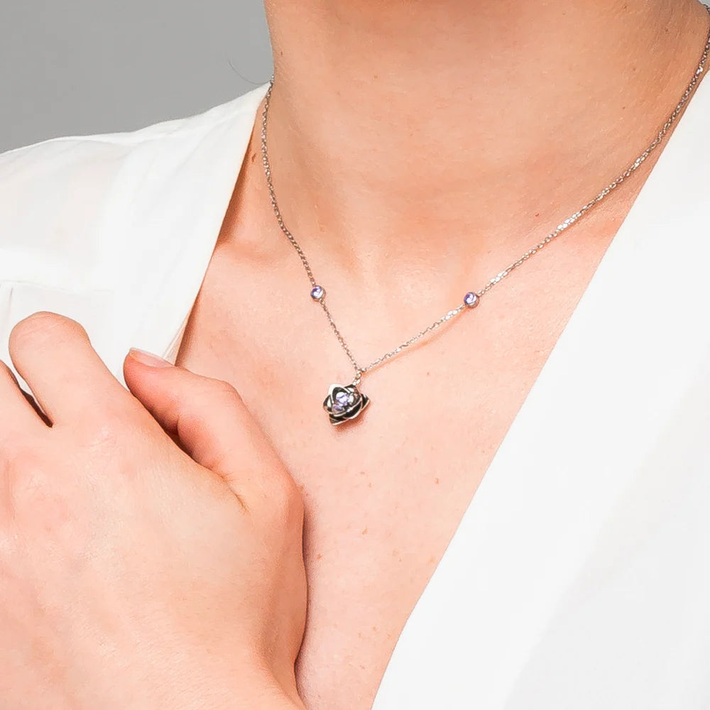Collana Donna in Acciaio con Fiore e Zirconi Viola – Luca Barra