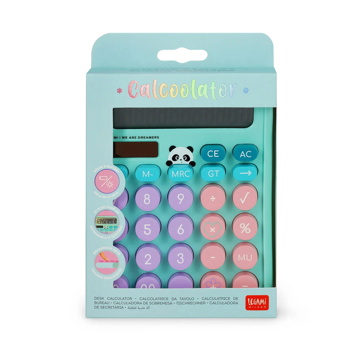 Calcolatrice da Tavolo Legami Calcoolator Panda | Solare, Display 12 Cifre