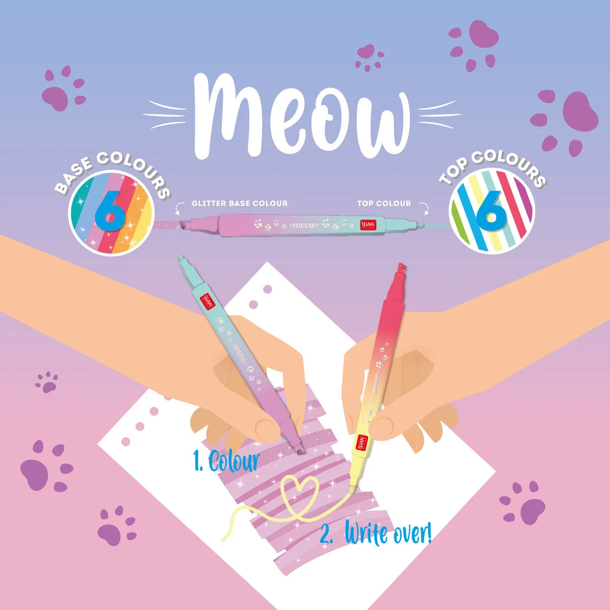 Set 6 Pennarelli Doppia Punta Colori Sovrascrivibili Legami – Meow