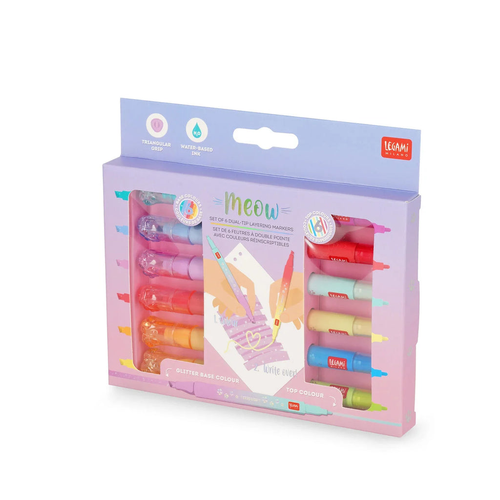Set 6 Pennarelli Doppia Punta Colori Sovrascrivibili Legami – Meow